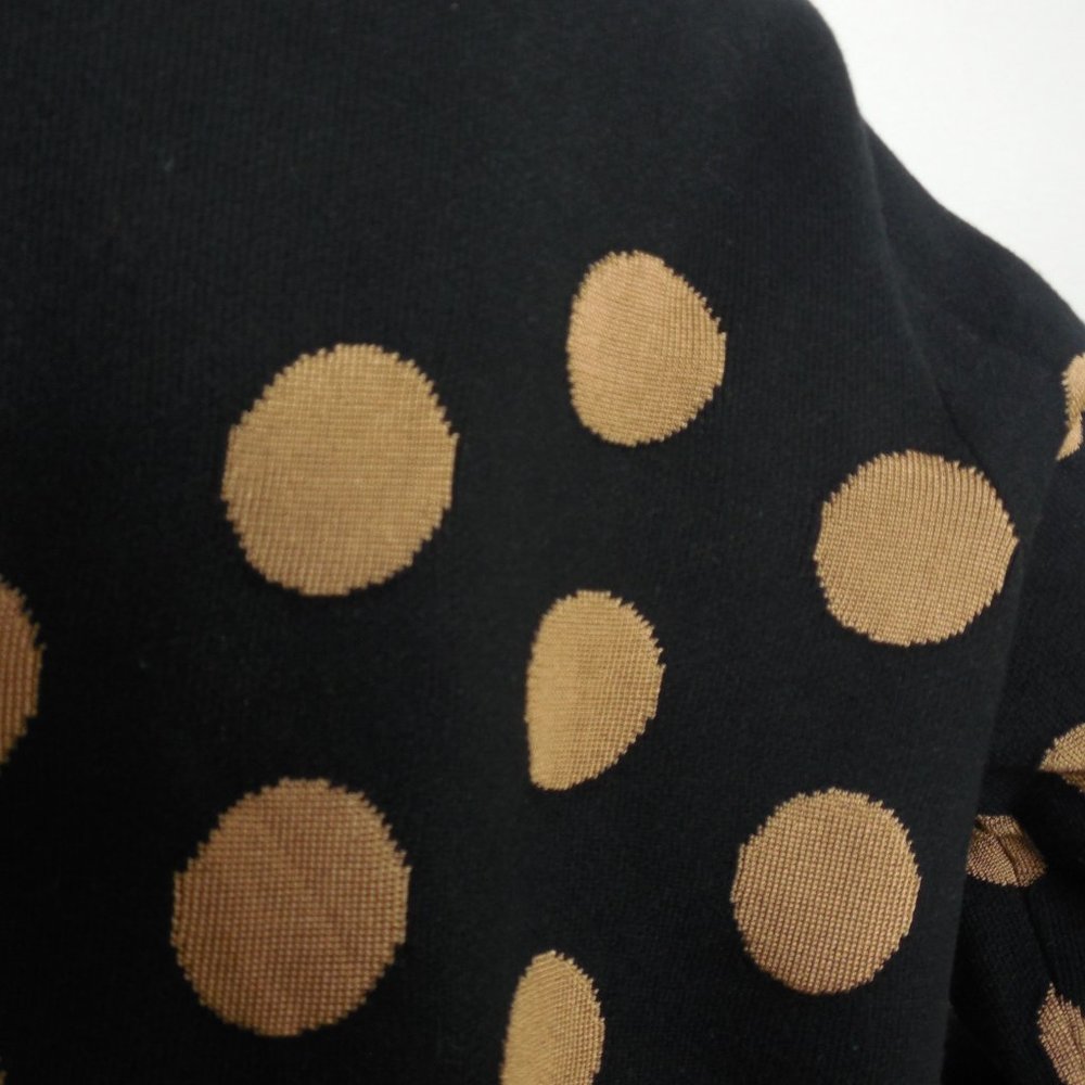 CHICO'S Top L Sz 2 Black/Tan Dot Long Cardigan Sweater Ribbon Tie Heavyweight - Picture 10 of 14